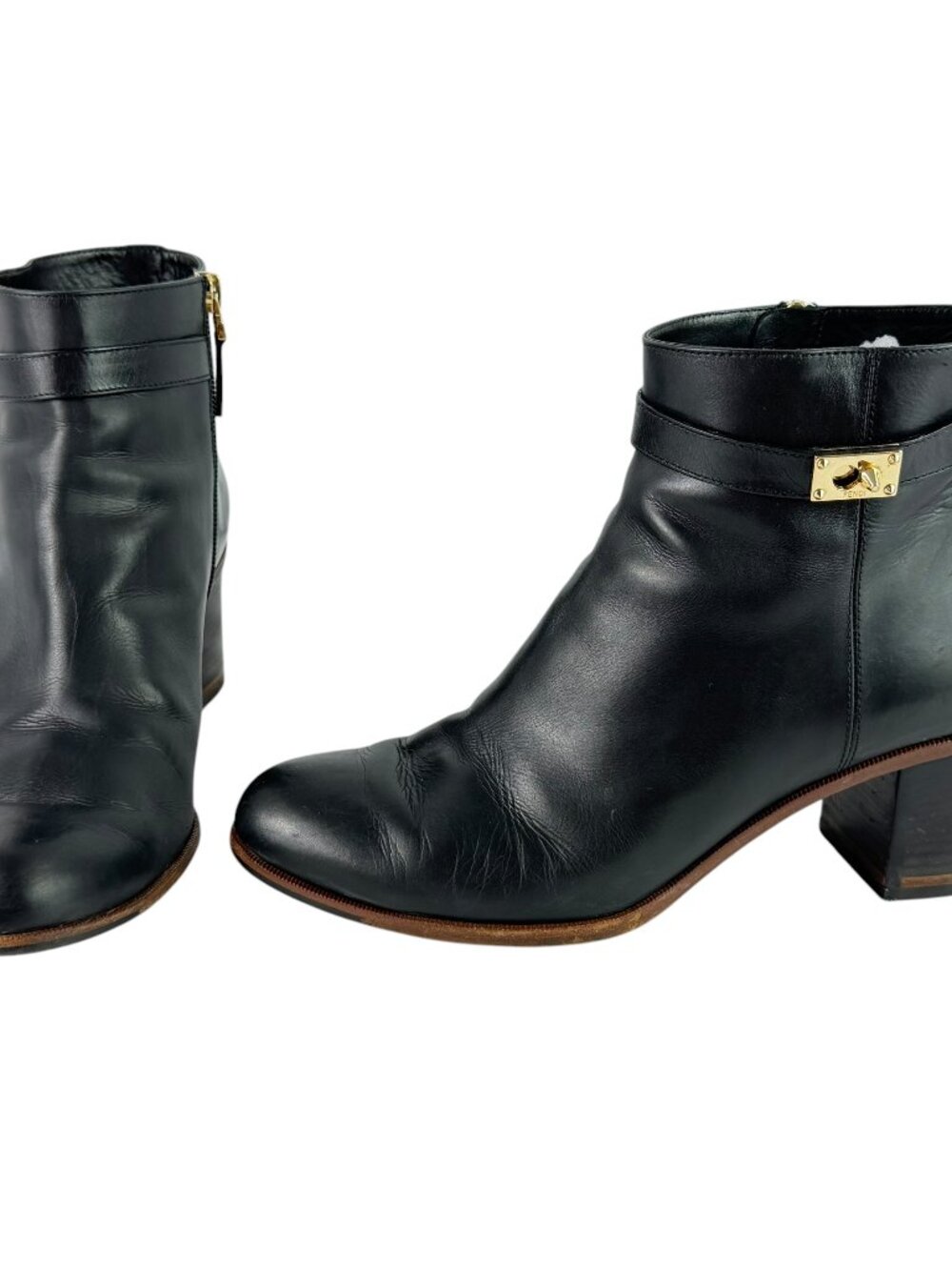 FENDI Black Leather Women's Ankle Booties Made in Italy Marked as 40 - 10US